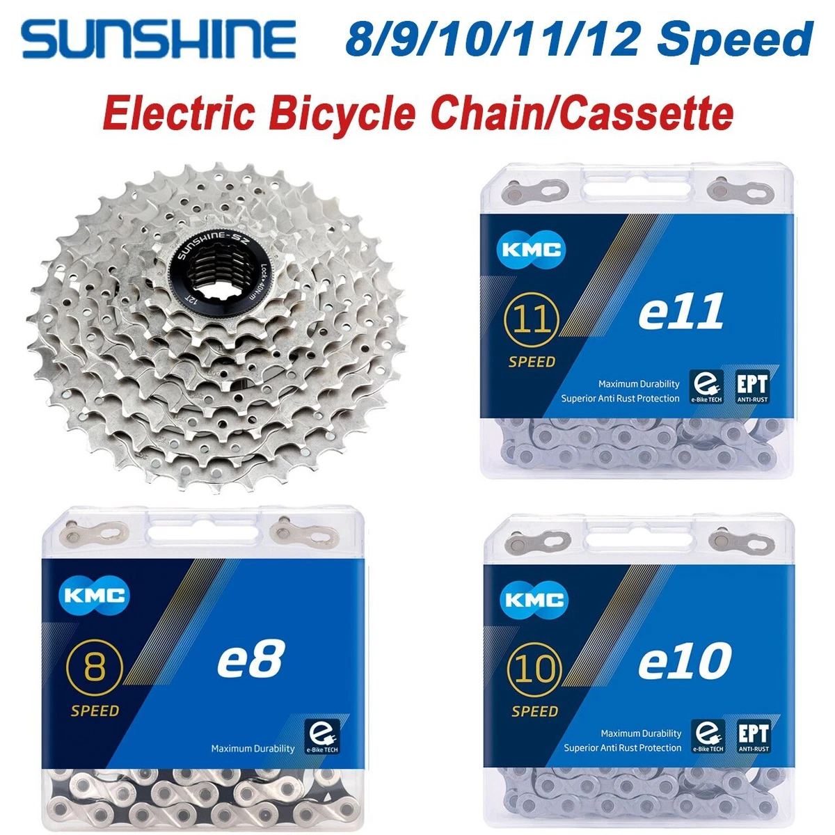 KMC Electric Bicycle Chain e8 e9 e10 e11 eBike Chains W Electric Bike Cassette