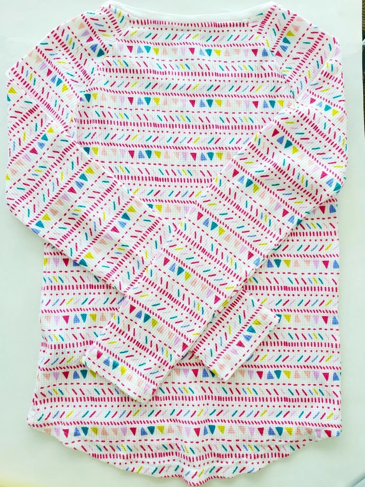 CIRCO 女孩白色和多色几何 LS 华夫格针织衬衫 尺寸 10/12 *EUC* — 第 4/4 张图片