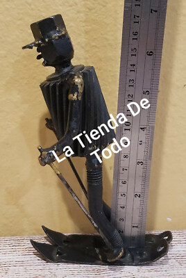 NUTS AND BOLTS SKIER SKIING SKI METAL HEAVY FIGURE YARD ART PAPER WEIGHT READ 