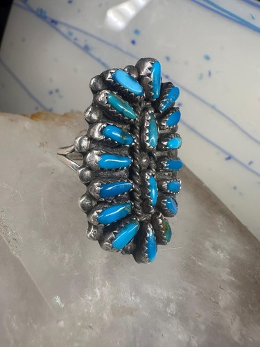 Long turquoise ring Zuni Petite Point size 8 sterling silver women - Picture 4 of 13