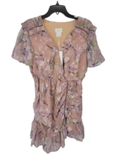 Foxiedox Dress Womens 8 Pink Floral Ruched Flowy Short Sleeve Boho Cottagecore