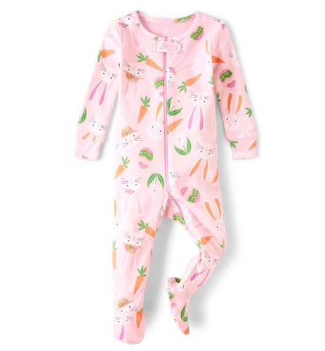 Toddler Girl's Bunny and Easter Egg Print Pink Footed Cotton Pajama Sleeper - Bild 1 von 4