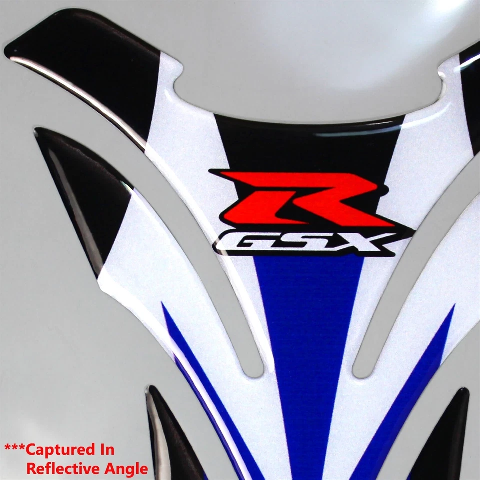 Protetor resistente reflexivo 3D gel combustível/gás tanque almofada bicicleta Suzuki e GSXR branco/azul - Imagem 3 de 4