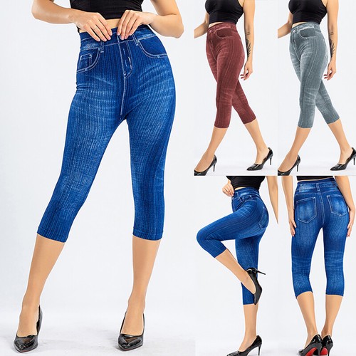 Womens Stretchy Denim Print Pants Denim 