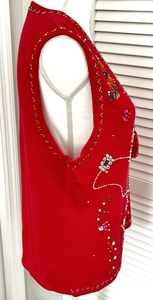 Natal C.B. Colete suéter vermelho Collections enfeitado Bling tamanho grande caixa B - Imagem 4 de 4