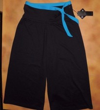 NWT Bloch Black Wide Leg Capri Gaucho Pants Sea Blue Tie Small Adult T8002P