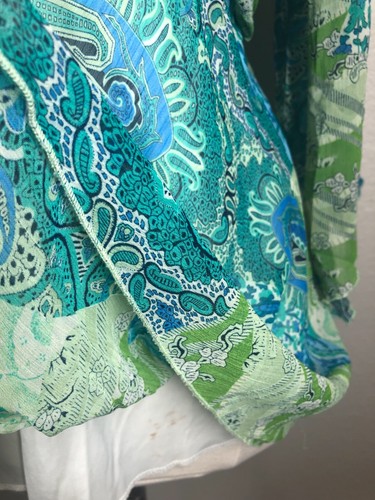 Dressbarn Women's 2X Teal Paisley Tie Back Chiffon Overlay Blouse Pullover - Picture 7 of 10