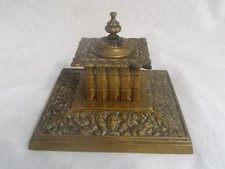 Vintage Asian Brass Ink Well, Incense Burner or Spice Container w/ Hinged Top