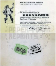 HEILEMAN GRENADIER CLUB MEMBERSHIP CARD - VINTAGE REPRINT