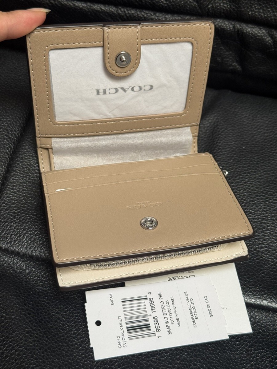 NWT Coach Snap Wallet With Butterfly Print In Chalk Multi