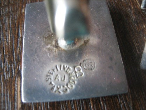mächtige grüne Jade Nephrit Manschettenknöpfe 60er Jahre 925er Silber Handarbeit - Picture 4 of 4