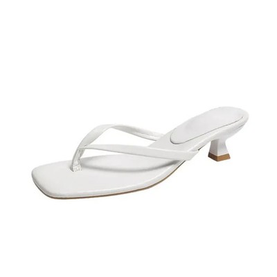 Women s Kitten Heel Sandals Thong Slide Slip On Summer Square Toe Shoes