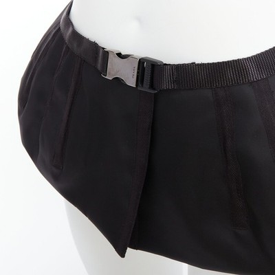 PRADA 2008 black nylon silver logo buckle fabric peplum belt 