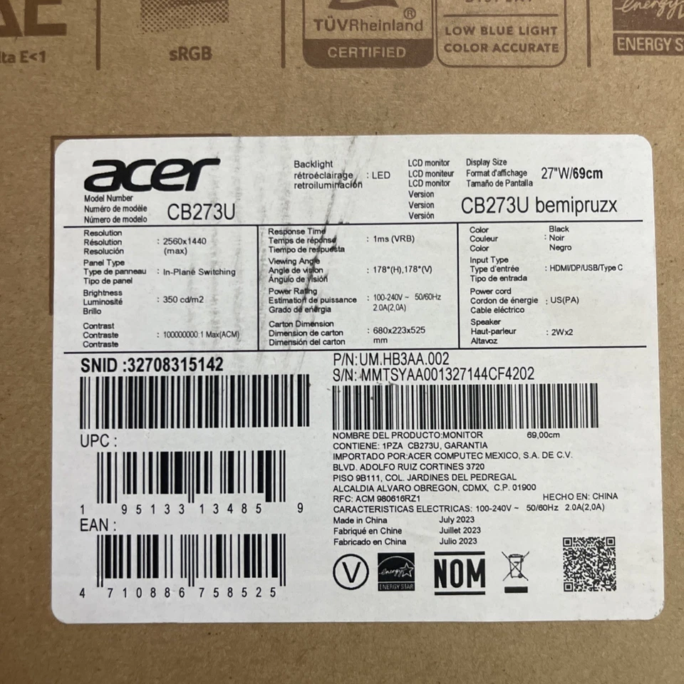 Acer CB273U BEMIPRUZX 27" WQHD IPS LED Gaming Monitor - Black - Image 3 of 4