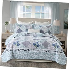 Floral King Bedspread 120"x120" - 100 Cotton Reversible King 120"x120" Blue