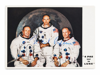 Apollo 11 Crew signiert Armstrong Aldrin Collins + Umschlag Houston 1969 Postmark