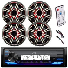 JVC KD-X38MBS Marine Bluetooth Receiver, 4x 6.5" LED Speaker w/Grilles, Remote