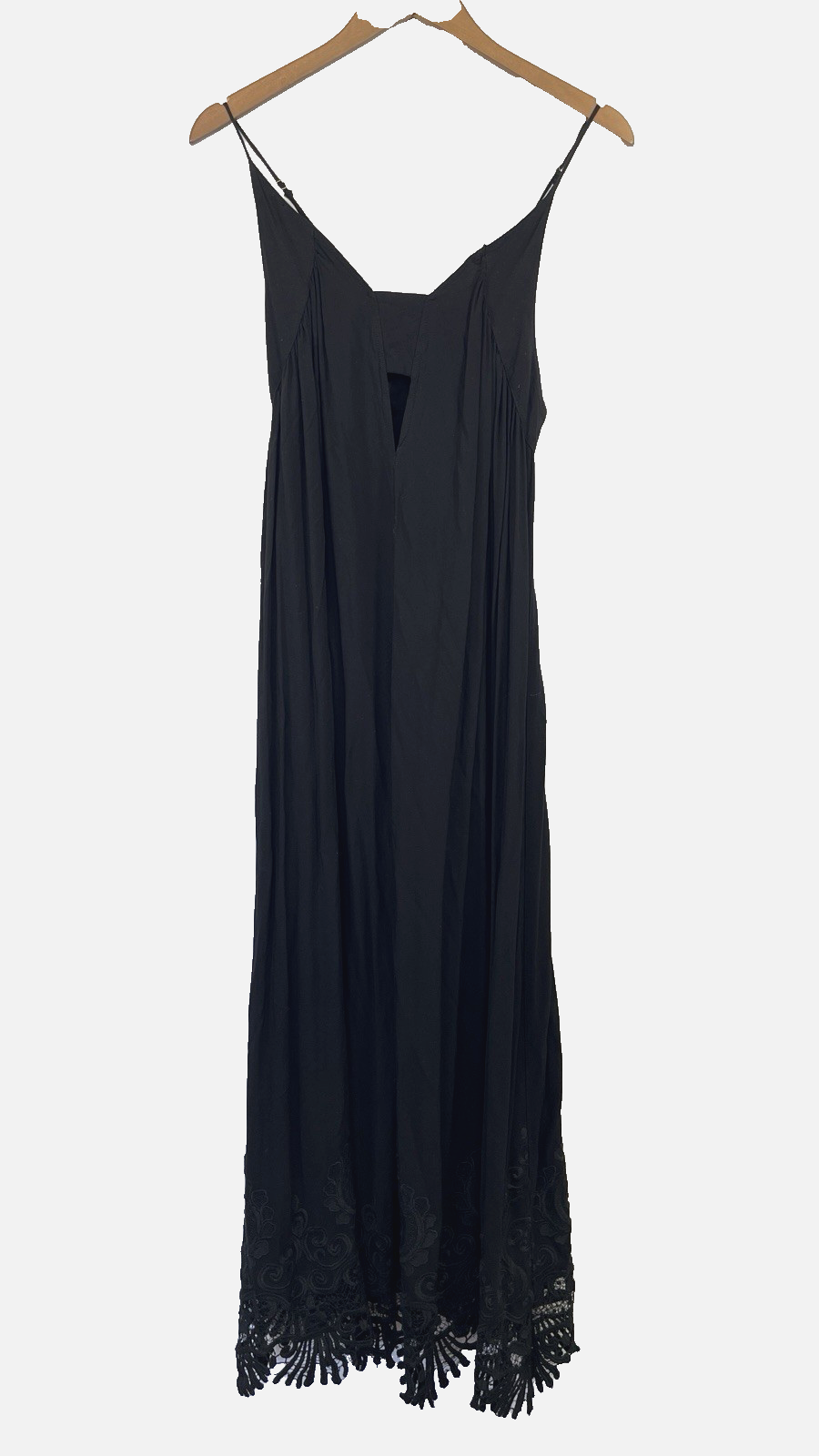 ANGL Womens Strappy Embroidered Maxi Dress Size XS Black Boho Resort Beach Vacay