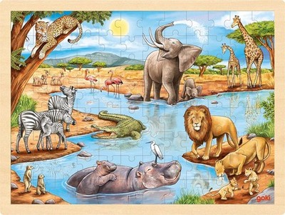goki 57347 - Inlay Puzzle African Savannah - 96 Robust Wooden Pieces - Colourful