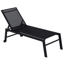 Patio Chaise Lounge Chair with 5-Position Backrest, Black
