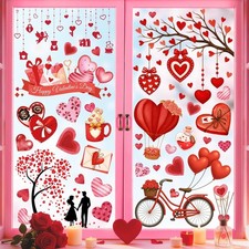 JMHACHY Valentines Day Window Clings - 9 Sheets 105 Pcs Reusable Happy Valent...