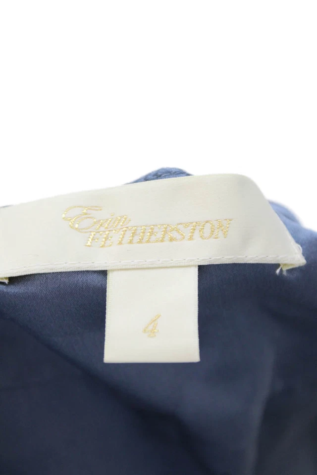 Camiseta sin mangas Erin Fetherston para mujer de seda sin mangas plisada cuello en V azul talla 4 Foto 4 de 4