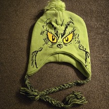 The Grinch Dr Seuss Knit Adult Laplander Hat Winter Christmas Tassel Pom Cap 9"