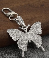 Butterfly Bag Charm Keychain SILVER Tone Rhinestone Charm Gift Dustbag