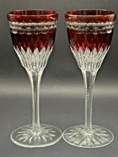 2 AJKA ( Unsigned Faberge) Na Zdorvey Ruby Red Crystal Vodka Shot Glasses 5.75"