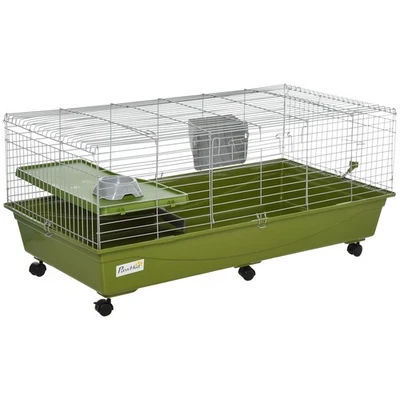 PAWHUT 47" Guinea Pig, Hamster, & Chinchilla House Cage w/ Food Dish, Wheels, & Bottle