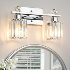 2-Light Silvery Bathroom Vanity Light Fixtures, Brushed Silvery Silver Square