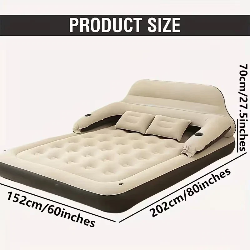 Portable Double Air Mattress Inflatable Bed Built In Pump Backrest Camping
