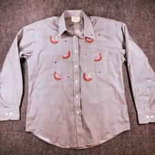 Vintage Tia Gingham Watermelon Embroidered Sequin Button Up Shirt Black White M