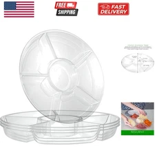 6 Sectional Round Plastic Serving Tray/Platters Clear Pack of 2