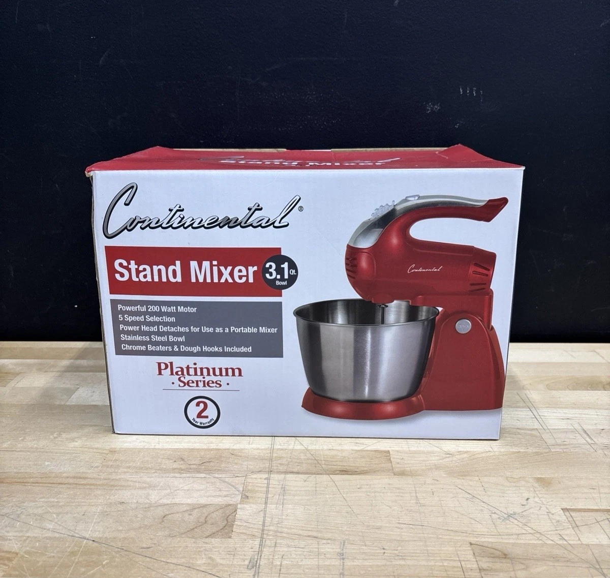 Continental Platinum Series Electric Stand Mixer 3.1 Qt. Bowl Red Brand New