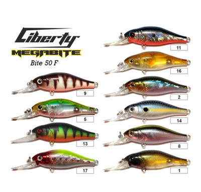 Megabite Bite 50 F Wobbler | 50mm 4,3g | Floating Shad | Barsch & Forelle | 1,5m
