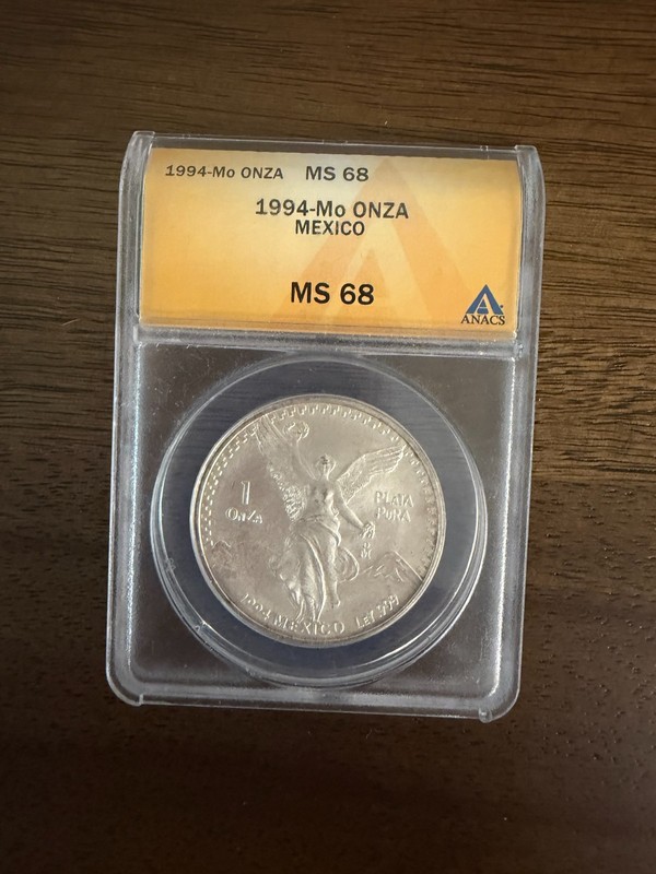 1994-Mo Mexico Silver Libertad 1 Onza ANACS MS68 1 oz .999 Fine Silver Coin