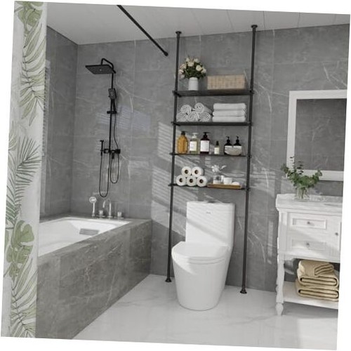 4-Tier Adjustable Metal Bathroom Shelves, Over Toilet Storage Organizer Black