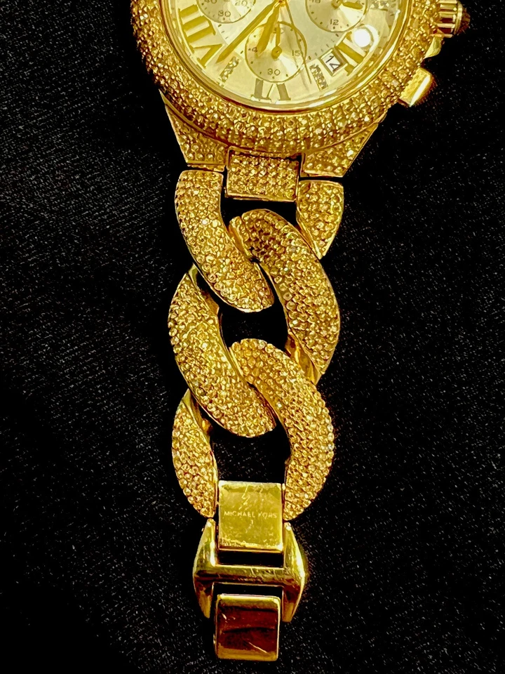 Ladies Michael Kors Camille Glitz Champagne Gold MK 3248 Chronograph Watch - Image 3 of 4