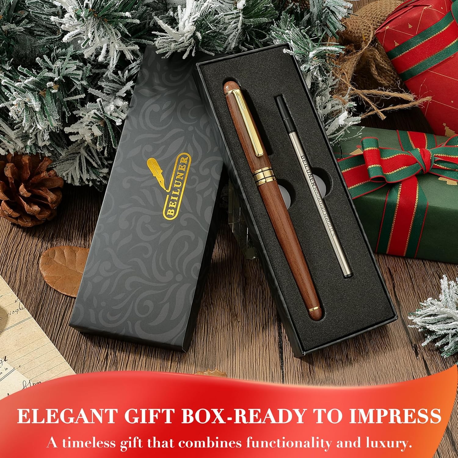 BEILUNER Luxury Wood Ballpoint Pen Writing Set,Walnut-Elegant Fancy Nice Gift Pe