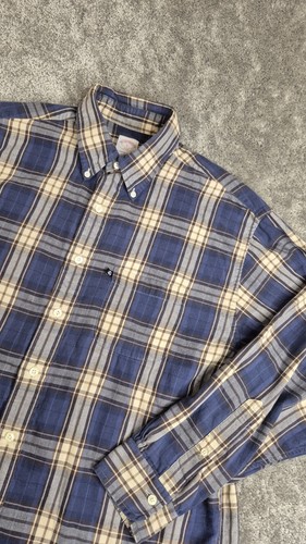 Brooks Brothers 346 Chemise Homme Medium L Bleu Plaid Flanelle Bouton Coton Hiver - Photo 7/14