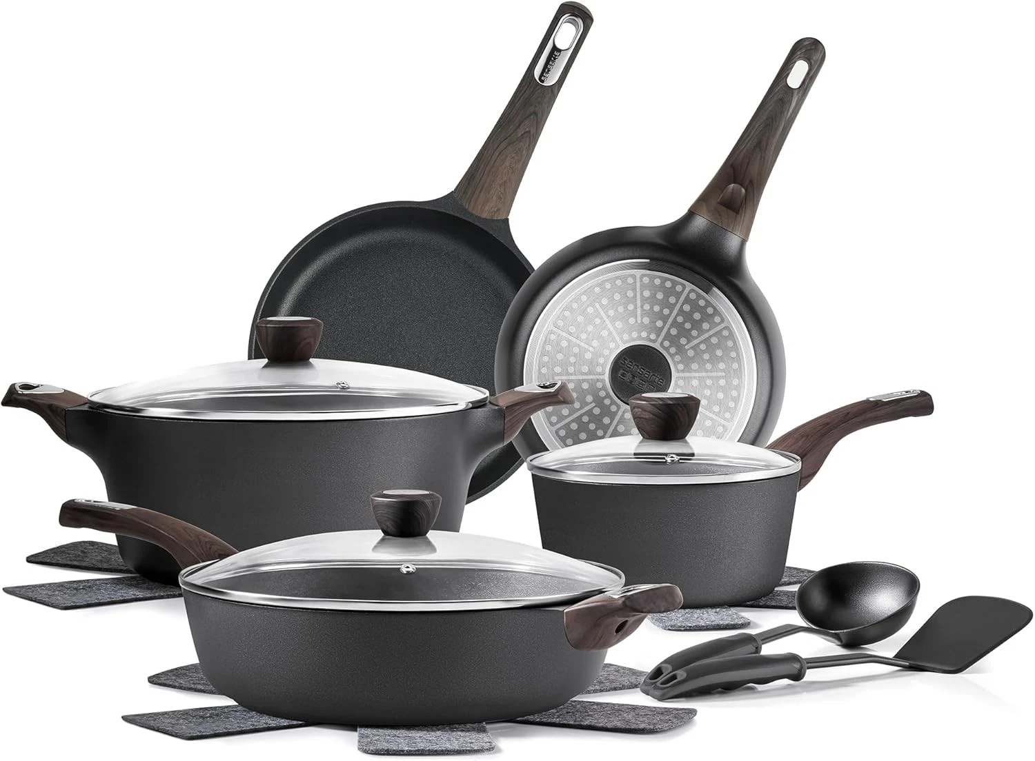 SENSARTE Pots and Pans Set Non stick, toxic Healthy Classic Black
