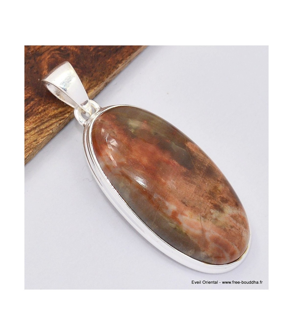 Pendentif ovale en bois pétrifié SK36.1, bijou artisanal de luxe en pierre naturelle