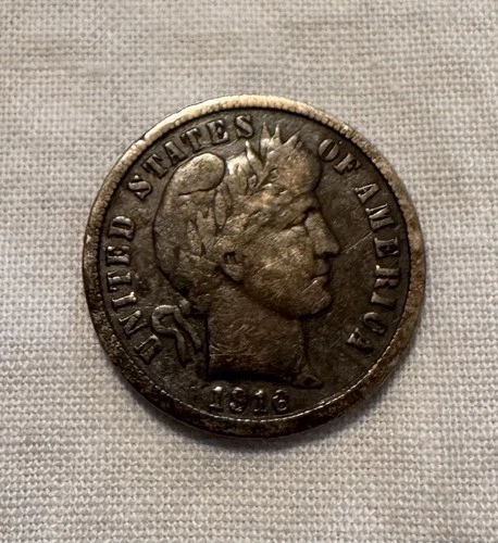 1916 Barber Dime - Full Rims Major Details Toned Partial Liberty