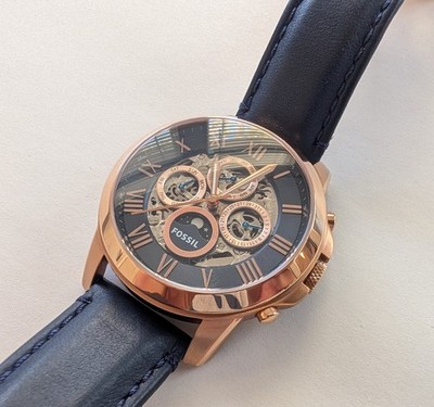 Fossil Men's ME3029 Grant, Automatic Watch, Rose Gold with Blue