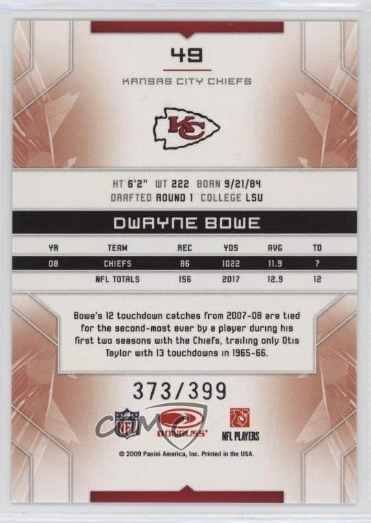 2009 Donruss Limited /399 Dwayne Bowe #49 - Image 2 of 2