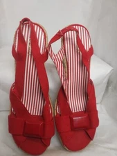 GITANO Women's Tator Wedge Sandals Size 10 Canvas Slingback Red Open Toe
