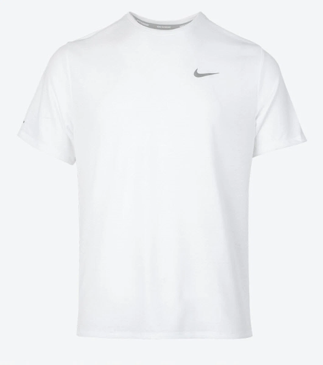 Nike Men Dri Fit MILER Athletic Shirts S S White Jersey Tee Top Shirt CU5993 100