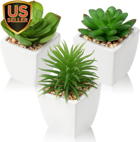 Succulents Plants Artificial 3Pcs Small Fake Succulents in Pots Faux Plastic ...