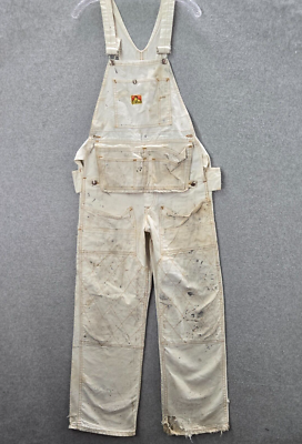 VINTAGE Ben Davis Men Overalls M White Distressed Double Knee 60